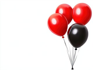 A Bright red and black balloons float together, creating festive and cheerful atmosphere perfect for celebrations. These glossy balloons are ideal for parties, events, or special occasions