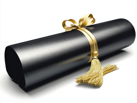 A rolled diploma with golden ribbon and tassel symbolizes academic achievement and success. This elegant design represents culmination of hard work and dedication in education