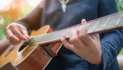 Fingers playing a guitar strings