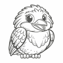 Cute Kookaburra Cartoon Line Art Illustration