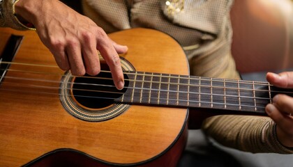 Fototapeta premium Fingers playing a guitar strings