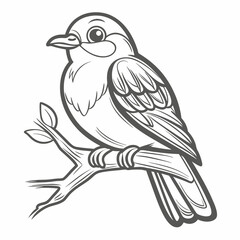 Kingbird Line Art Illustration on Branch
