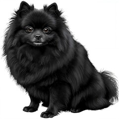 Fluffy Black Pomeranian Dog Sitting Alertly