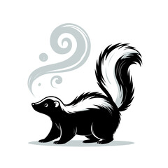 Skunk Illustration with Odor Trail on White Background