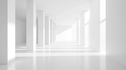 Obraz premium A Wide Hallway with Columns and Bright Lighting Evokes a Sense of Grandeur and Openness in a Monumental Interior Space