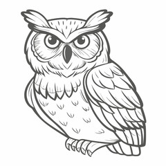 Detailed Line Art Great Horned Owl Illustration