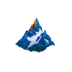 majestic mountain peak with snow covered slopes and golden sunlit summit, surrounded by dense forest at its base, evokes sense of adventure and tranquility
