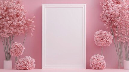 3d rendering white pink scene blank frame user interface abstract geometric shape