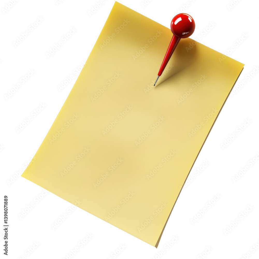 Aufkleber a bright red push pin securely fastened on a piece of white paper showing a clear focus and detail i
