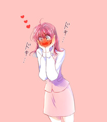 赤面する女性会社員　恋愛　ドキドキ