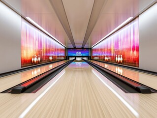 Modern Bowling Alley Interior with Colorful Backlighting