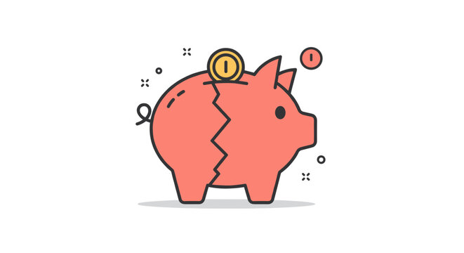 Broken piggy bank holding a coin