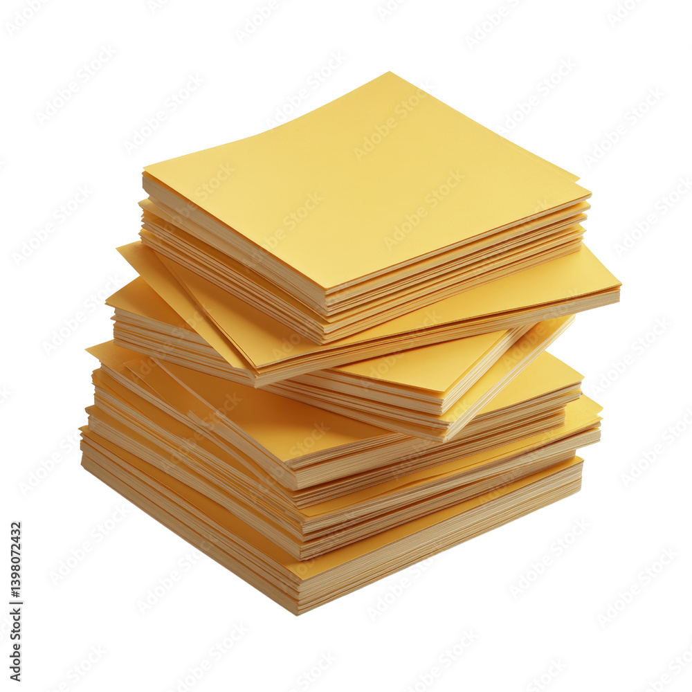Poster a neatly stacked pile of yellow sheets of paper on a clean surface creating a simple yet elegant dis