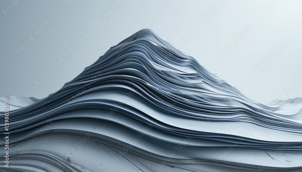 Poster dynamic wave formation of paper layers studio setting abstract art modern environment close-up view 