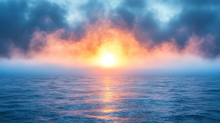 Obraz premium Ocean Sunset: A Breathtaking View of the Serene Sunset Over the Calm Ocean Waters