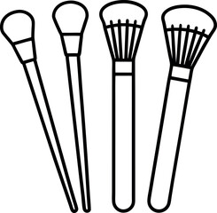 Makeup Brushes Outline. Cosmetic Applicators Minimalist Style Black and White Isolated