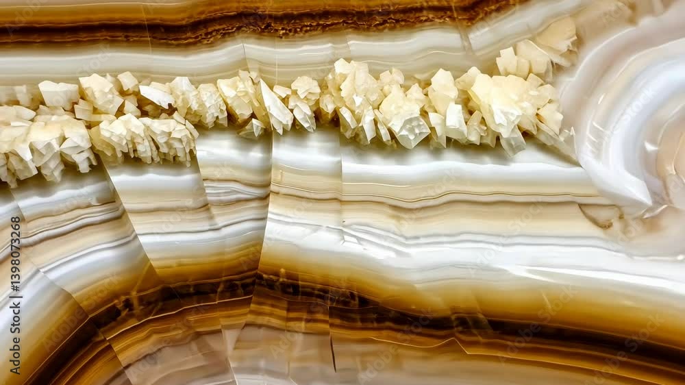 Poster striking mineral pattern featuring crystalline formations within layers of banded agate, emphasizing