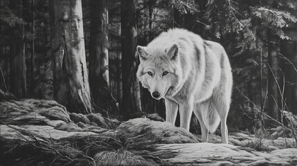 White wolf in the forest
