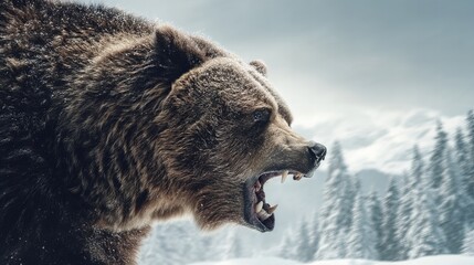 Obraz premium Brown grizzly bear roaring