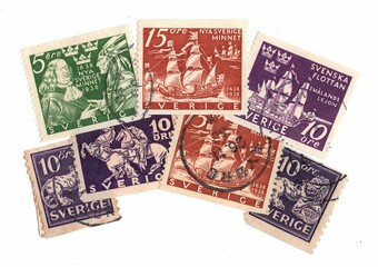 Vintage postage stamps from Sweden.