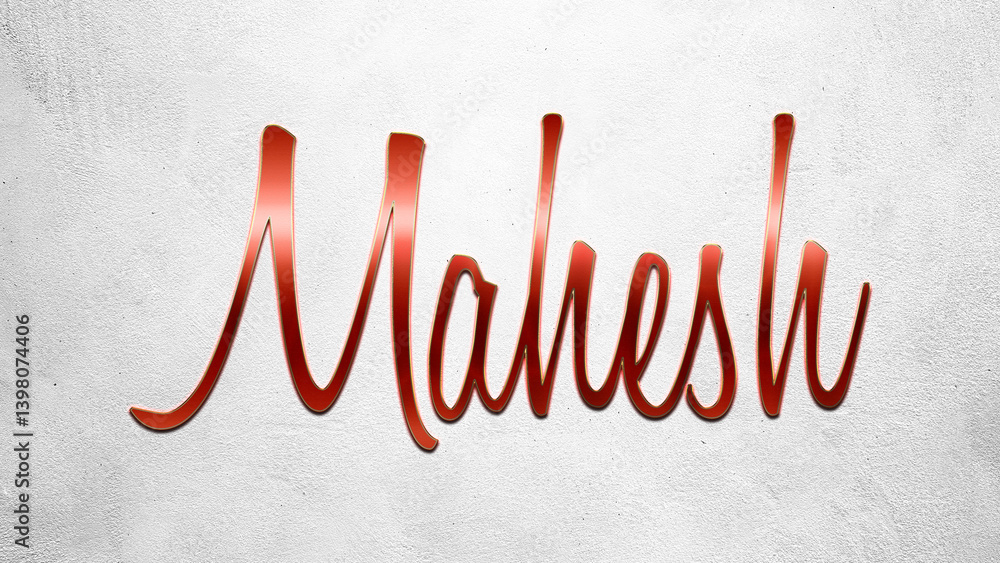 Poster red 3d text effect of hindi name mahesh on silver background.