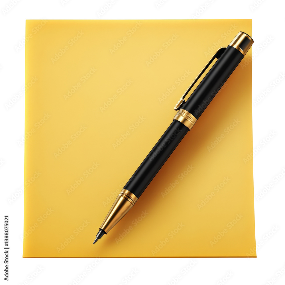 Poster a quality pen resting on a piece of white paper surrounded by a minimalist setting highlighting writ