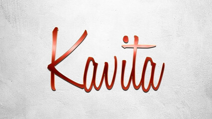 Red 3D text effect of Hindi name Kavita on silver background.