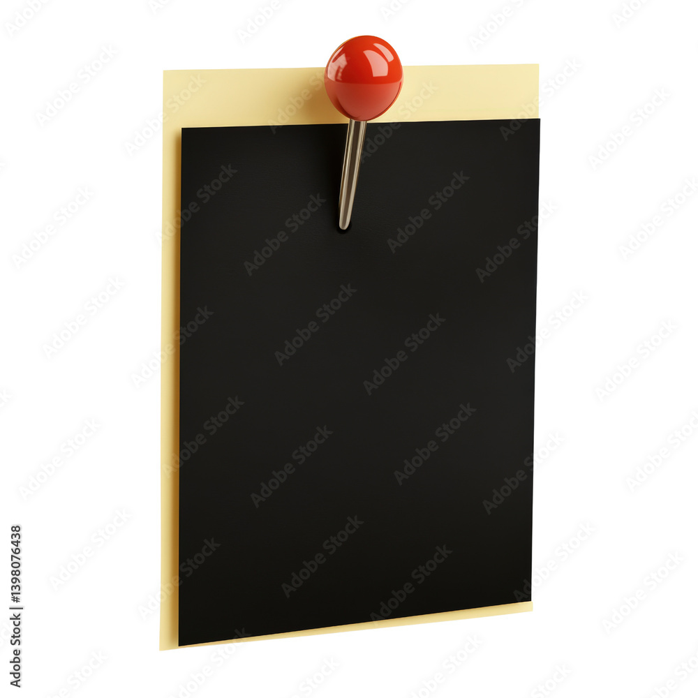 Poster a striking red push pin positioned on a black board ideal for holding notes and reminder messages in