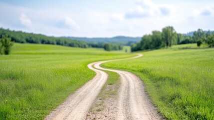 Fototapeta premium Winding dirt road through a grassy field