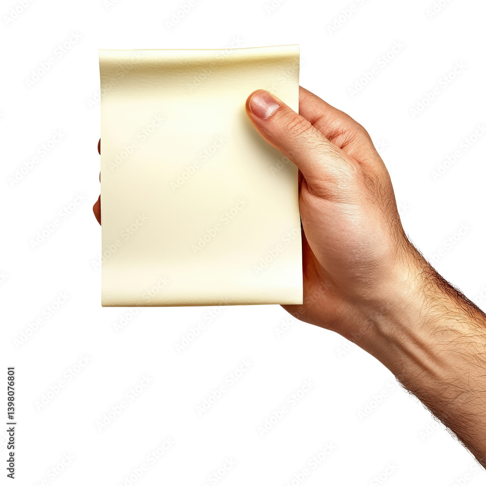 Aufkleber a hand gripping a single piece of paper against a bright white background conveying a sense of actio