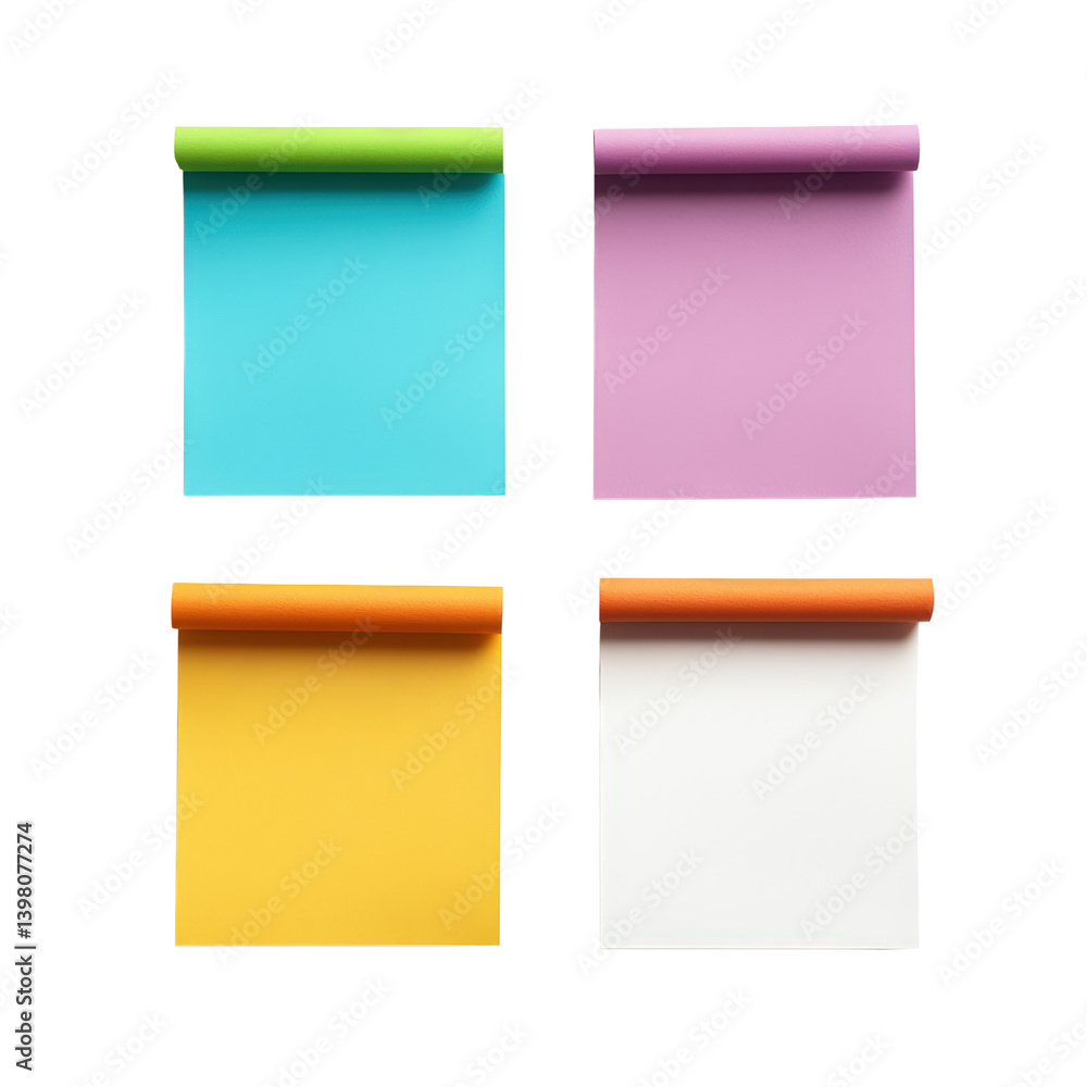 Poster four distinctively colored sticky notes arranged neatly on a surface perfect for reminders and quick