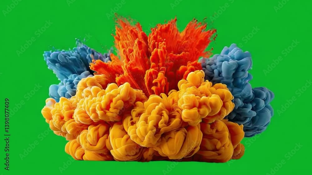 Aufkleber vivid color explosion: a dynamic visual spectacle unfolds as vibrant clouds of blue, orange and yell