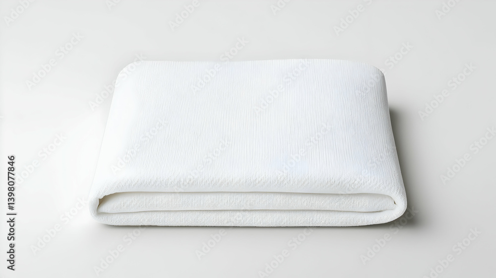 Poster folded white blanket with subtle pattern on white background