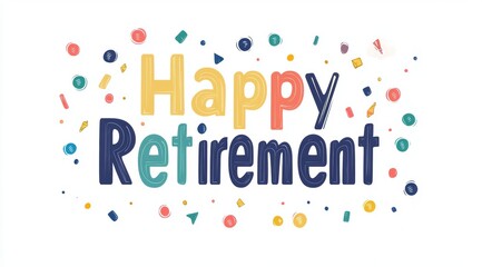 Happy Retirement: A vibrant digital illustration of the words "Happy Retirement" displayed in cheerful colors, celebrating the milestone of retirement and the joy it brings.