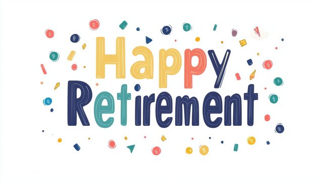 Happy Retirement: A vibrant digital illustration of the words "Happy Retirement" displayed in cheerful colors, celebrating the milestone of retirement and the joy it brings.