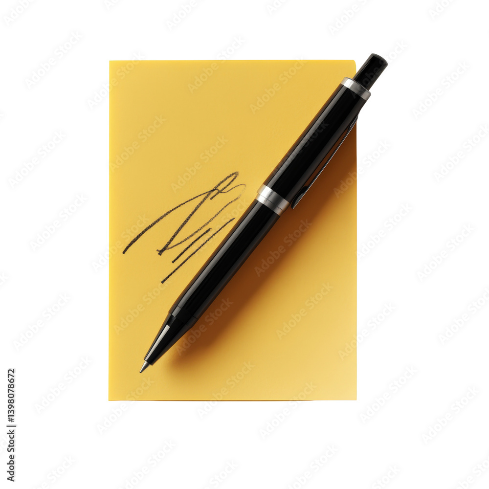 Poster a pen and a simple note resting on a table ideal for taking quick ideas and notes in a professional 