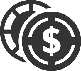 Obraz premium Black Coins Icon Featuring Dollar Symbol on Transparent Background