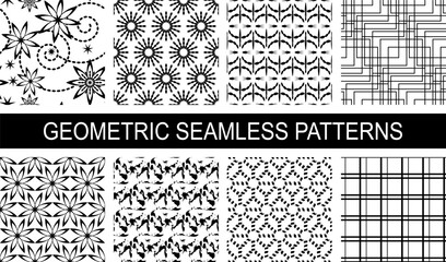 Eight universal geometric vector patterns on transparent background