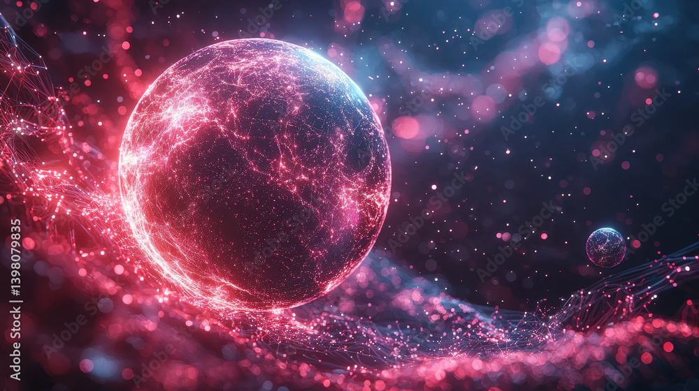 Poster glowing data sphere represents advanced ai concept surrounded by dynamic energy and information part