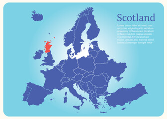 map of Europe with highlighted Scotland vector illustration