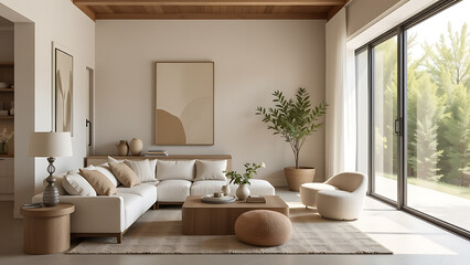 A neutral color palette predominates, with earth tones and soft whites creating a serene and inviting atmosphere.
