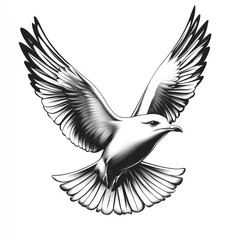 Obraz premium Monochrome seagull in flight, isolated on white, design element