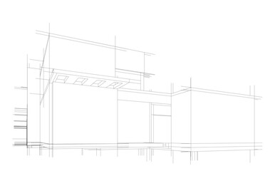 Architectural sketch of a building 3d illustration