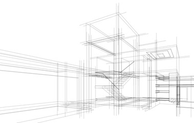 Architectural sketch of a building 3d illustration