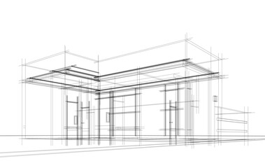 Fototapeta premium Architectural sketch of a building 3d illustration