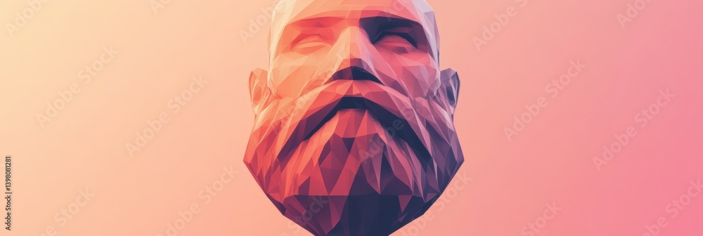 Poster Unique low-poly geometric beard design in 3D style on a soft gradient background creating a modern artistic effect