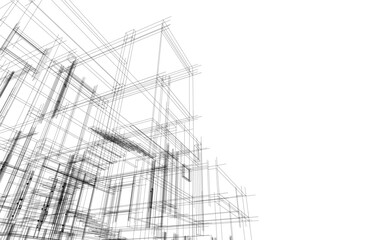 Architectural sketch of a building 3d illustration
