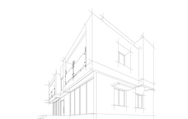 Architectural sketch of a building 3d illustration