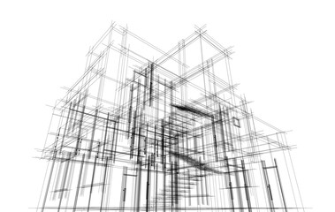 Fototapeta premium Architectural sketch of a building 3d illustration