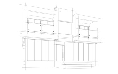 Architectural sketch of a building 3d illustration